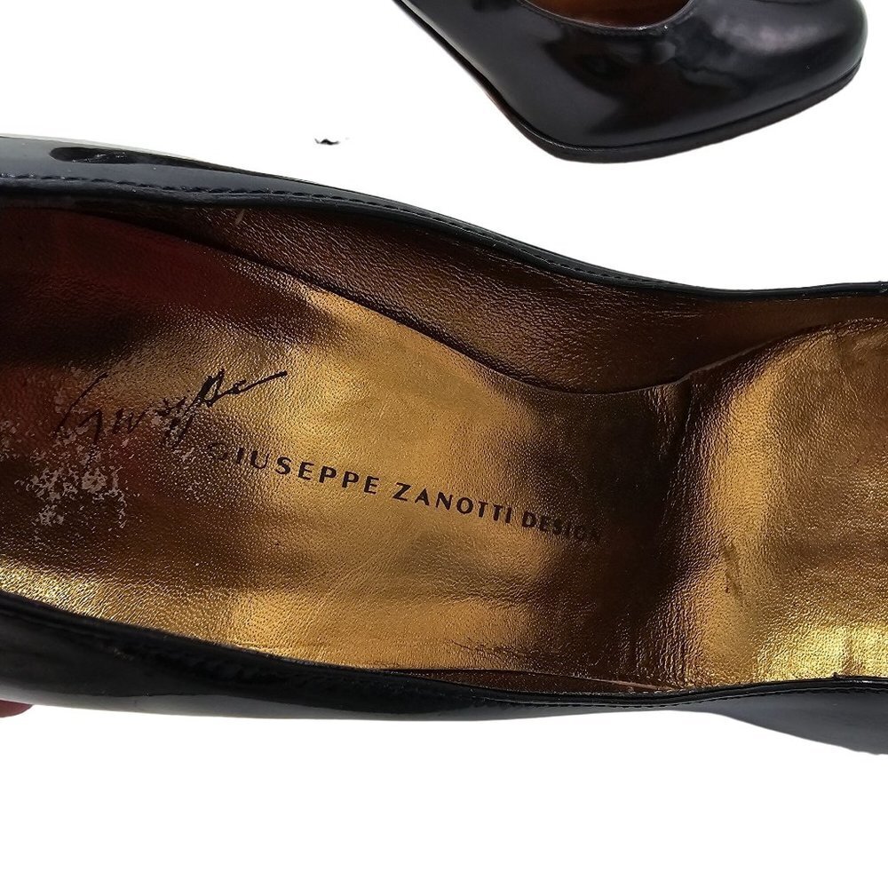 Guiseppe Zanotti Black Heels 7 Patent Leather Luxury Designer Gold Cone Heel 37 - Picture 15 of 16